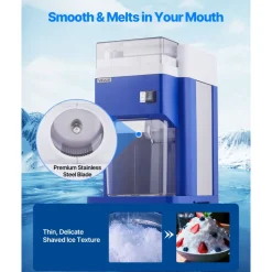 VEVOR Commercial Ice Shaver Machine, 1.91QT /1.8L Large Electric Snow Cone Machine, Fine & Fluffy with 300W Motor, Stainless Steel Blades, Shaved Ice Maker for Dessert Shop Home Party Restaurant, Blue