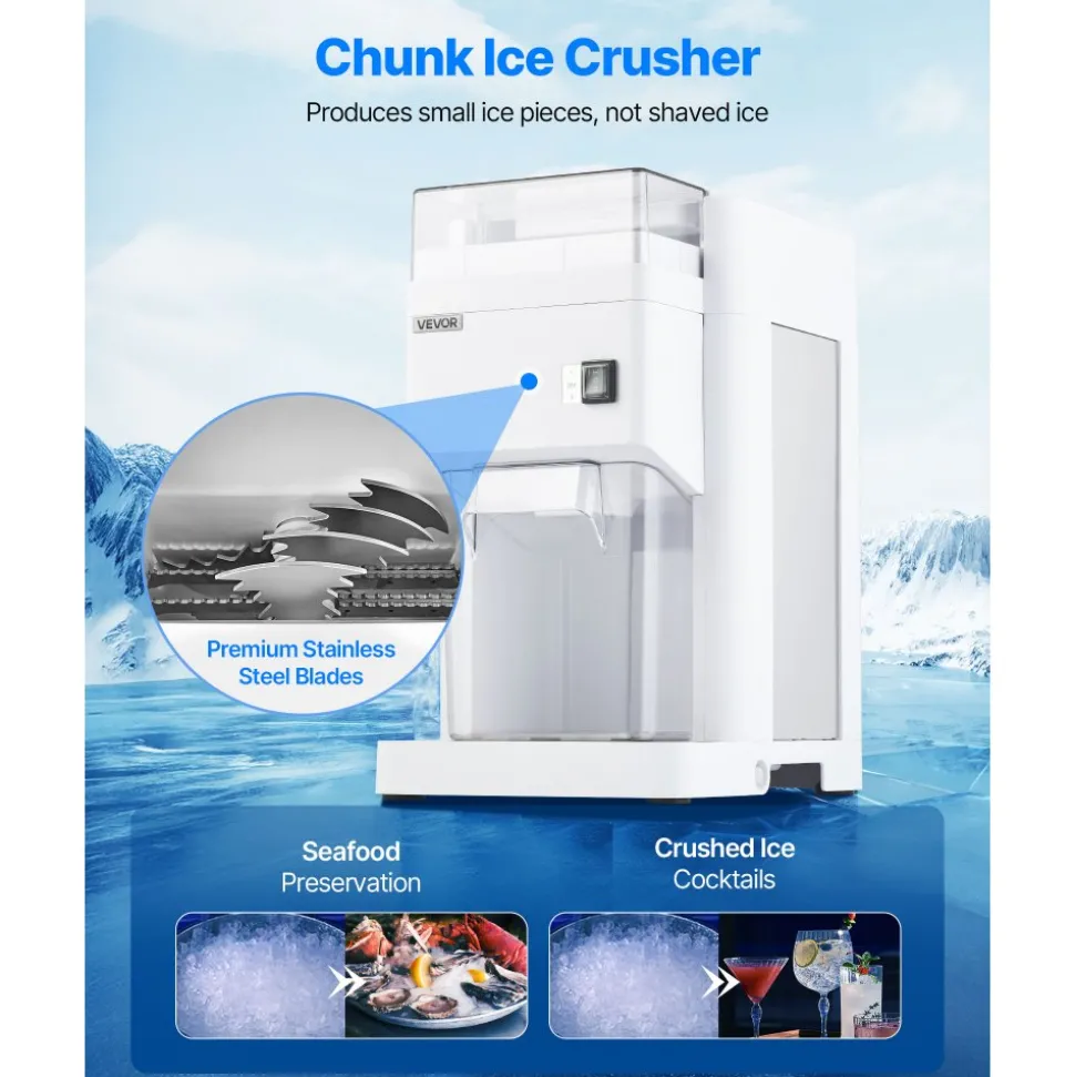 VEVOR Commercial Ice Shaver Machine, 1.91QT /1.8L Large Electric Ice Cube Crusher Shaved Maker with 300W Premium Motor, Stainless Steel Blades, for Bar Mixing Seafood Preservation Home Party, White