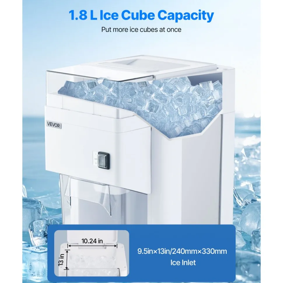 VEVOR Commercial Ice Shaver Machine, 1.91QT /1.8L Large Electric Ice Cube Crusher Shaved Maker with 300W Premium Motor, Stainless Steel Blades, for Bar Mixing Seafood Preservation Home Party, White