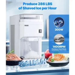 VEVOR Commercial Ice Shaver Machine, 1.91QT /1.8L Large Electric Ice Cube Crusher Shaved Maker with 300W Premium Motor, Stainless Steel Blades, for Bar Mixing Seafood Preservation Home Party, White