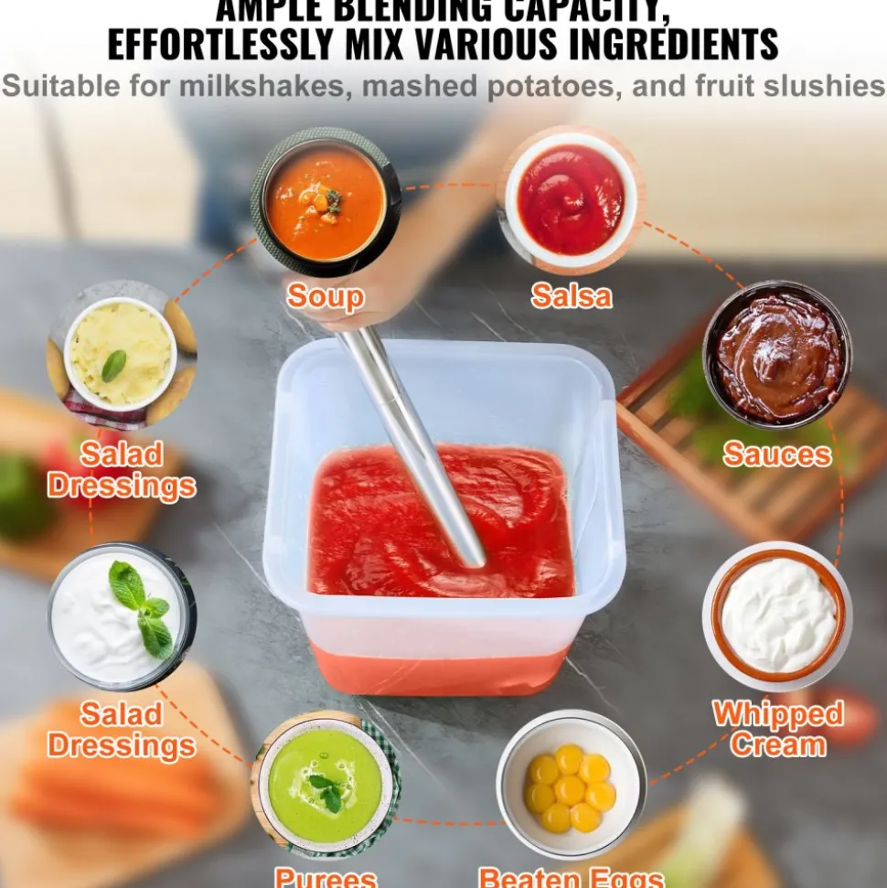 VEVOR Commercial Immersion Blender, 750W 16" Heavy Duty Hand Mixer, Variable Speed Kitchen Stick Mixer with 304 Stainless Steel Blade, Multi-Purpose Portable Mixer for Soup, Smoothie, Puree, Baby Food