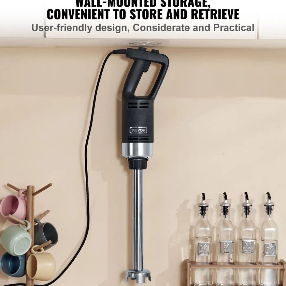 VEVOR Commercial Immersion Blender, 750W 16" Heavy Duty Hand Mixer, Variable Speed Kitchen Stick Mixer with 304 Stainless Steel Blade, Multi-Purpose Portable Mixer for Soup, Smoothie, Puree, Baby Food