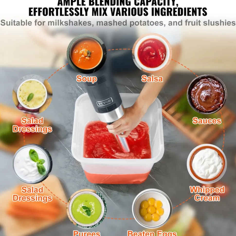 VEVOR Commercial Immersion Blender, 750W 12" Heavy Duty Hand Mixer, Variable Speed Kitchen Stick Mixer with 304 Stainless Steel Blade, Multi-Purpose Portable Mixer for Soup, Smoothie, Puree, Baby Food
