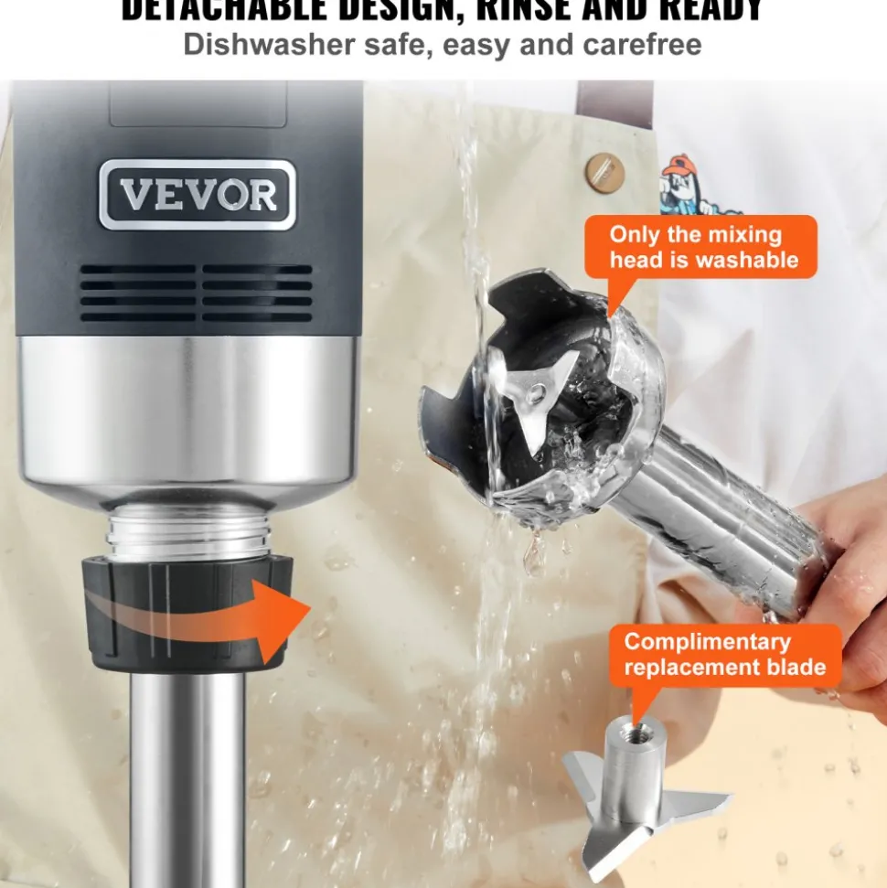 VEVOR Commercial Immersion Blender, 750W 12" Heavy Duty Hand Mixer, Variable Speed Kitchen Stick Mixer with 304 Stainless Steel Blade, Multi-Purpose Portable Mixer for Soup, Smoothie, Puree, Baby Food