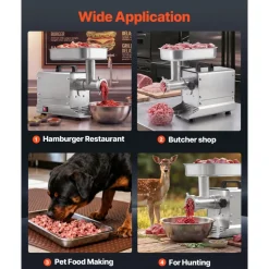 VEVOR Commercial Meat Grinder, 5 Lbs/Min Capacity, #5 Electric Meat Mincer with 3 Plates, 3 Sausage Stuffing Tubes, 350W/0.5HP Stainless Steel Sausage Maker for Home Kitchens & Restaurants, ETL Listed