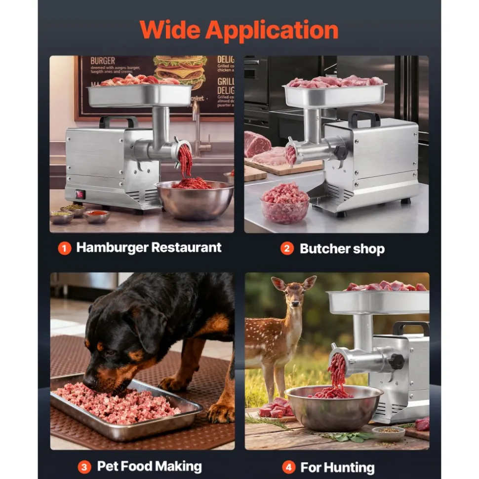 VEVOR Commercial Meat Grinder, 5 Lbs/Min Capacity, #5 Electric Meat Mincer with 3 Plates, 3 Sausage Stuffing Tubes, 350W/0.5HP Stainless Steel Sausage Maker for Home Kitchens & Restaurants, ETL Listed
