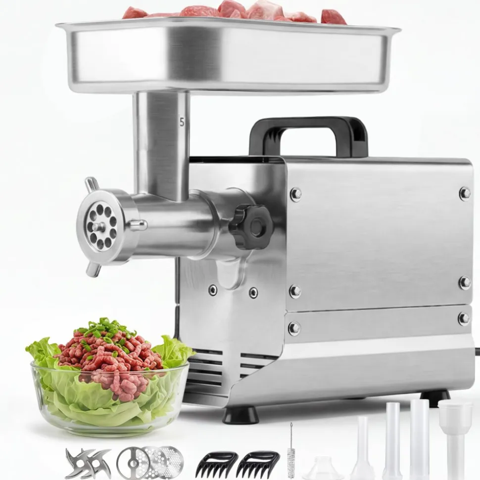 VEVOR Commercial Meat Grinder, 5 Lbs/Min Capacity, #5 Electric Meat Mincer with 3 Plates, 3 Sausage Stuffing Tubes, 350W/0.5HP Stainless Steel Sausage Maker for Home Kitchens & Restaurants, ETL Listed