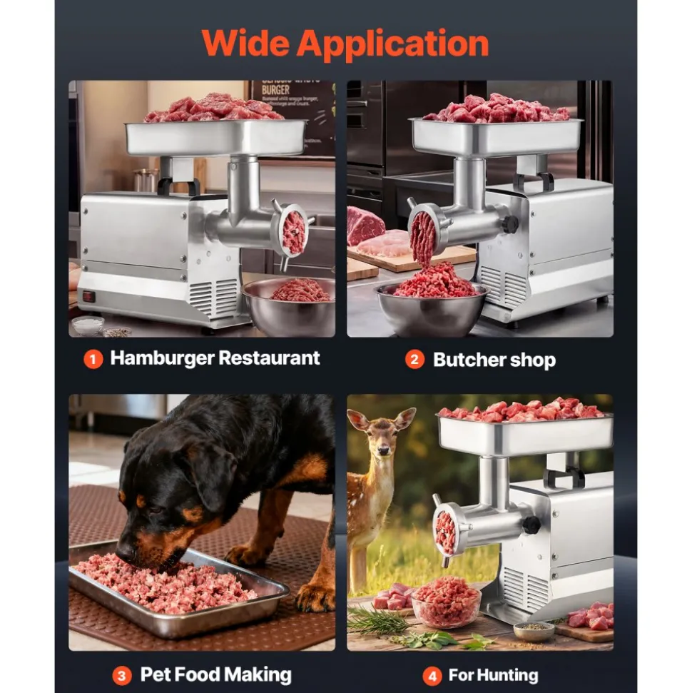 VEVOR Commercial Meat Grinder, 8 Lbs/Min Capacity, #8 Electric Meat Mincer with 3 Plates, 3 Sausage Stuffing Tubes, 350W/0.5HP Stainless Steel Sausage Maker for Home Kitchens & Restaurants, ETL Listed