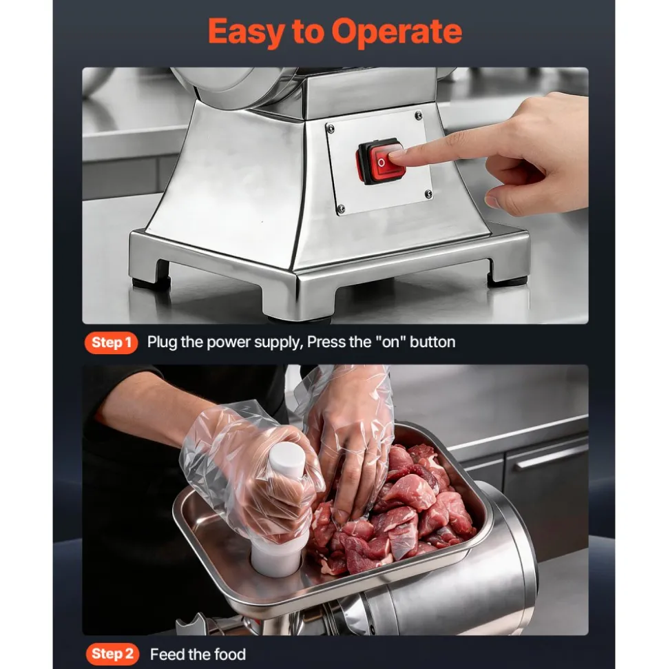 VEVOR Commercial Meat Grinder, 9.2 Lbs/Min Capacity, #12 Electric Meat Mincer with 2 Plates, 3 Sausage Stuffing Tubes & Kibbe Kit, 750W/1HP Sausage Maker for Home Kitchens & Restaurants, ETL Listed