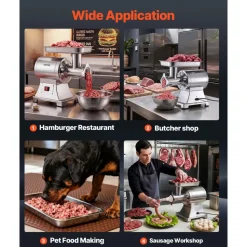 VEVOR Commercial Meat Grinder, 9.2 Lbs/Min Capacity, #12 Electric Meat Mincer with 2 Plates, 3 Sausage Stuffing Tubes & Kibbe Kit, 750W/1HP Sausage Maker for Home Kitchens & Restaurants, ETL Listed