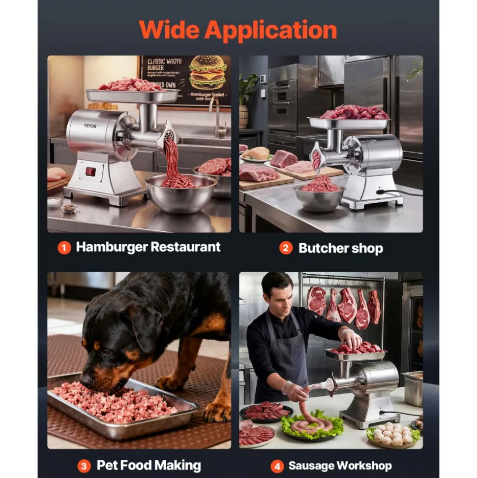 VEVOR Commercial Meat Grinder, 9.2 Lbs/Min Capacity, #12 Electric Meat Mincer with 2 Plates, 3 Sausage Stuffing Tubes & Kibbe Kit, 750W/1HP Sausage Maker for Home Kitchens & Restaurants, ETL Listed