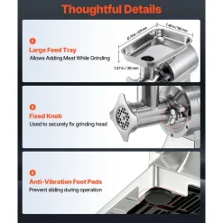 VEVOR Commercial Meat Grinder, 9.2 Lbs/Min Capacity, #12 Electric Meat Mincer with 2 Plates, 3 Sausage Stuffing Tubes & Kibbe Kit, 750W/1HP Sausage Maker for Home Kitchens & Restaurants, ETL Listed