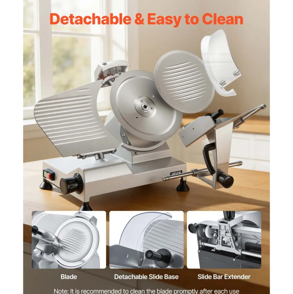VEVOR Commercial Meat Slicer, 320W Electric Deli Food Slicer with 12" Carbon Steel Blade, Built-In Sharpener & 0-0.6" Adjustable Thickness for Frozen Meat, Ham, Baguett, Steak, UL Approved