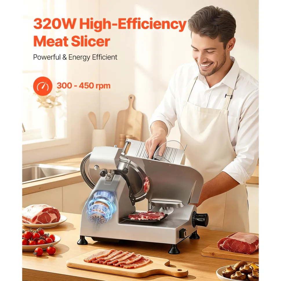 VEVOR Commercial Meat Slicer, 320W Electric Deli Food Slicer with 12" Carbon Steel Blade, Built-In Sharpener & 0-0.6" Adjustable Thickness for Frozen Meat, Ham, Baguett, Steak, UL Approved