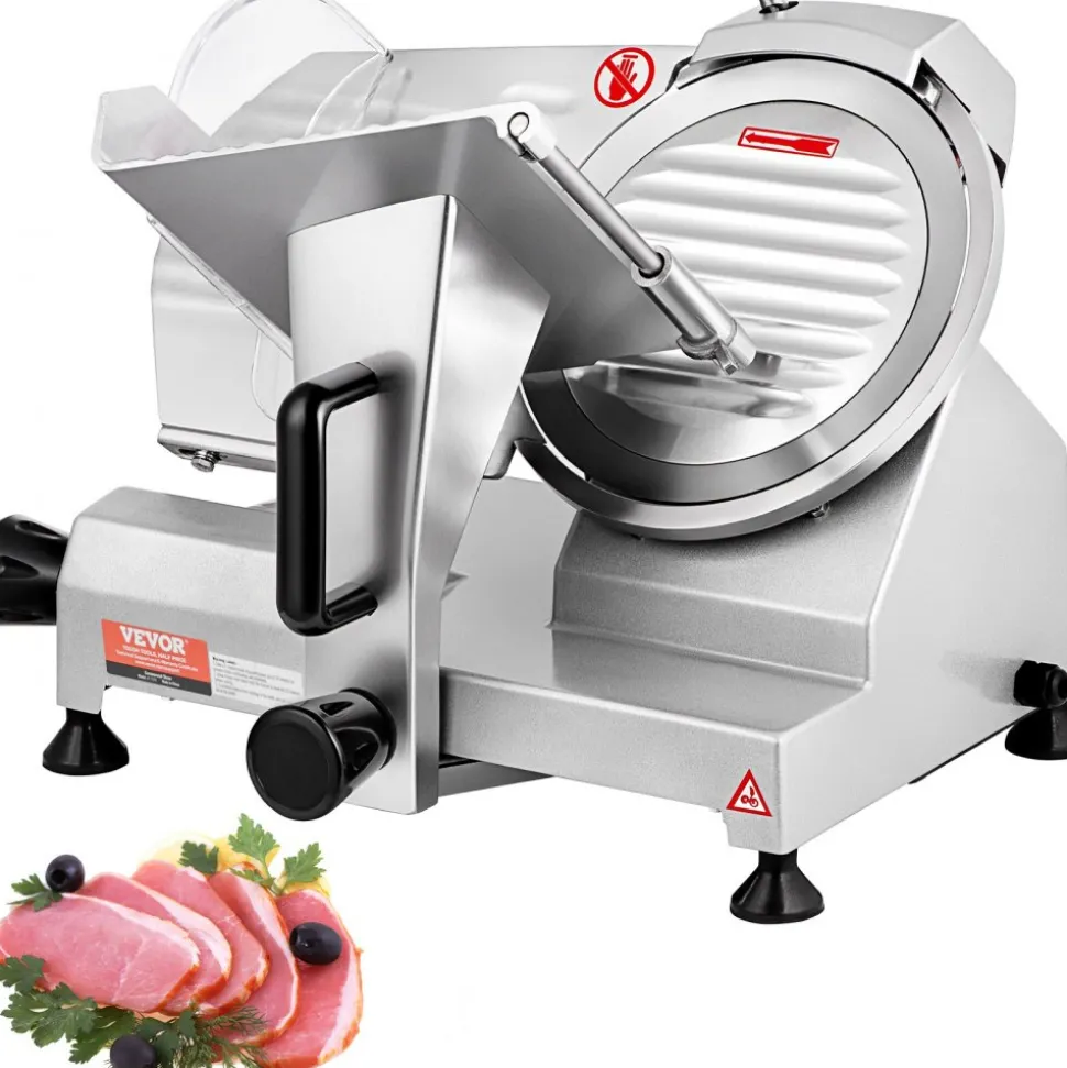 VEVOR Commercial Meat Slicer, 200W Electric Deli Food Slicer, 350-400RPM Meat Slicer with 8" Carbon Steel Blade, 0 - 0.47 inch Adjustable Thickness Electric Meat Slicer for Home and Commercial Use