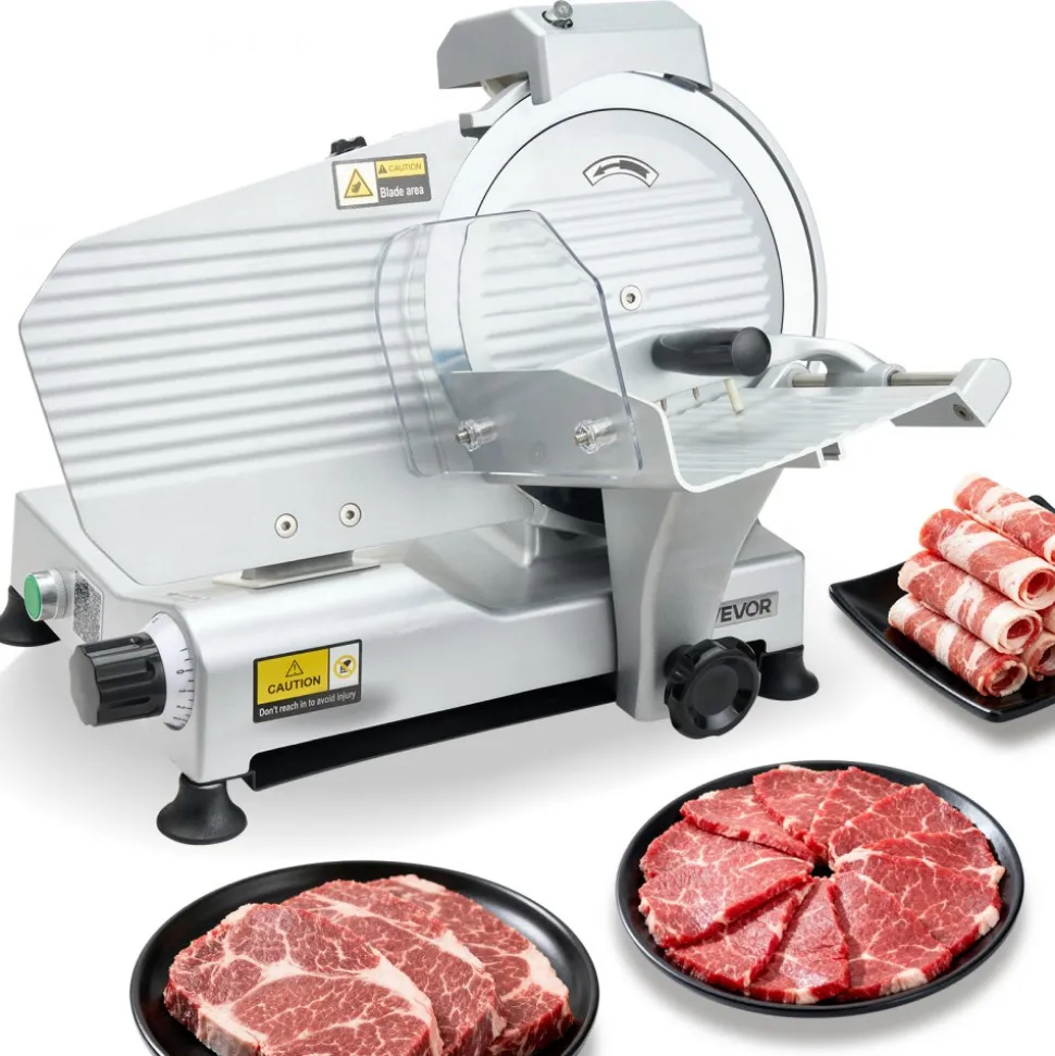 VEVOR Commercial Meat Slicer, 10 inch Electric Deli Slicer Machine, 320W Food-Slicer with SUS420 Blade, 0-0.4 inch Adjustable Thickness, for Frozen Meat, Ham, Baguett, Steak