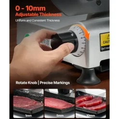 VEVOR Commercial Meat Slicer, 10 inch Electric Deli Slicer Machine, 320W Food-Slicer with SUS420 Blade, 0-0.4 inch Adjustable Thickness, for Frozen Meat, Ham, Baguett, Steak