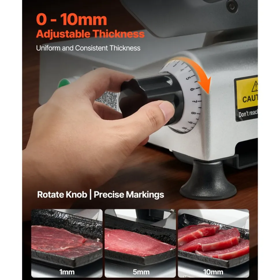 VEVOR Commercial Meat Slicer, 10 inch Electric Deli Slicer Machine, 320W Food-Slicer with SUS420 Blade, 0-0.4 inch Adjustable Thickness, for Frozen Meat, Ham, Baguett, Steak