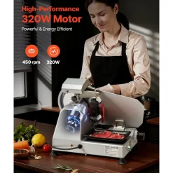 VEVOR Commercial Meat Slicer, 10 inch Electric Deli Slicer Machine, 320W Food-Slicer with SUS420 Blade, 0-0.4 inch Adjustable Thickness, for Frozen Meat, Ham, Baguett, Steak