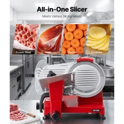 VEVOR Commercial Meat Slicer 340W Electric Deli Food Slicer 10 inch Blade, 350-400RPM Electric Food Slicer, Carbon Steel Blade Meat Slicer, 0-0.47 inch Adjustable Thickness for Commercial and Home Use