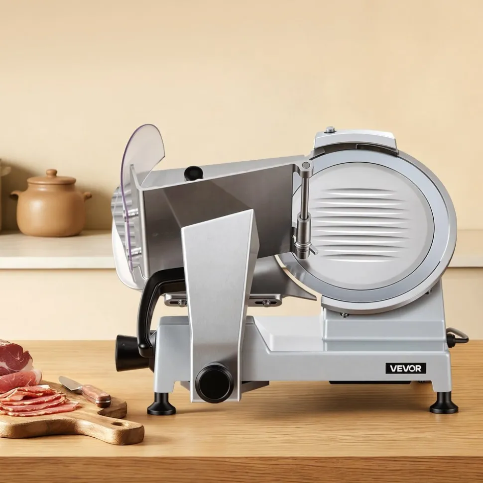 VEVOR 10" Commercial Meat Slicer, 240W Electric Deli Food Slicer with Carbon Steel Blade, Built-In Sharpener & 0-0.47" Adjustable Thickness for Frozen Meat, Ham, Baguett, Steak, UL Approved