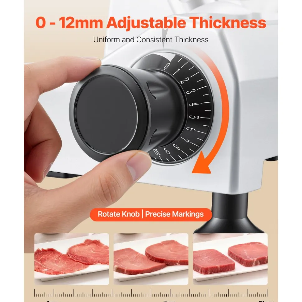 VEVOR 10" Commercial Meat Slicer, 240W Electric Deli Food Slicer with Carbon Steel Blade, Built-In Sharpener & 0-0.47" Adjustable Thickness for Frozen Meat, Ham, Baguett, Steak, UL Approved