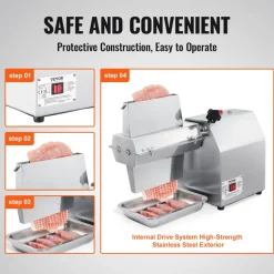 VEVOR Commercial Meat Tenderizer, Heavy Duty 304 Stainless Steel Kitchen Tool with Meat Tong, Cleaning Brush, and Tray, 750W Electric Meat Tenderizer Machine for Beef, Turkey, Chicken, Pork, and Fish