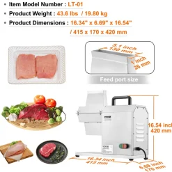 VEVOR Commercial Meat Tenderizer, Heavy Duty Stainless Steel Kitchen Tool with Handle, Meat Tong, and Cleaning Brush, 450W Electric Meat Tenderizer Machine for Beef, Turkey, Chicken, Pork, and Fish