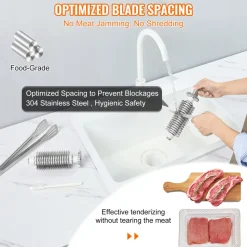 VEVOR Commercial Meat Tenderizer, Heavy Duty Stainless Steel Kitchen Tool with Handle, Meat Tong, and Cleaning Brush, 450W Electric Meat Tenderizer Machine for Beef, Turkey, Chicken, Pork, and Fish