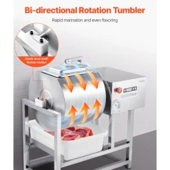 VEVOR Commercial Meat Tumbler Marinator, 40L Vacuum Tumbler Marinating Machine with Bidirectional Rotation and 3-Speed, Stainless Steel Vacuum Curing Machine for Chicken Pork Fish, Steak House