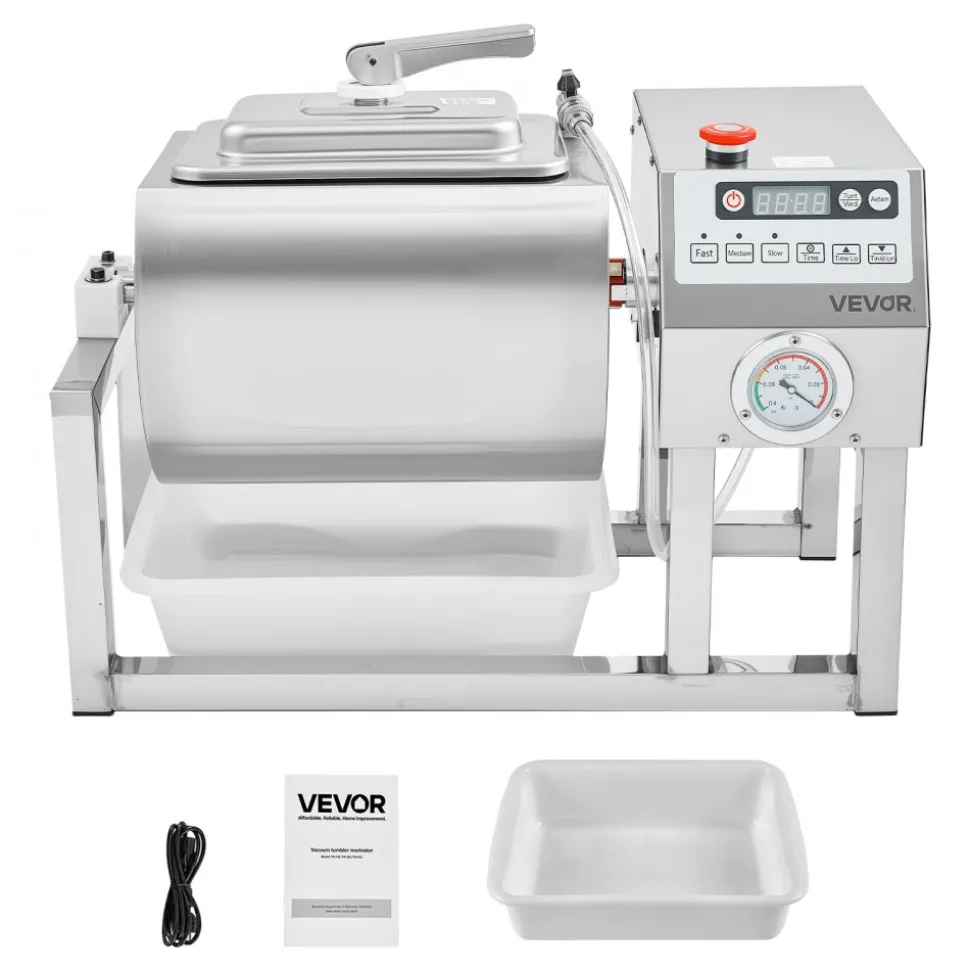 VEVOR Commercial Meat Tumbler Marinator, 20L Vacuum Tumbler Marinating Machine with Bidirectional Rotation and 3-Speed, Stainless Steel Vacuum Curing Machine for Chicken Steak Pork, Restaurant