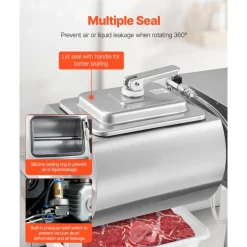 VEVOR Commercial Meat Tumbler Marinator, 20L Vacuum Tumbler Marinating Machine with Bidirectional Rotation and 3-Speed, Stainless Steel Vacuum Curing Machine for Chicken Steak Pork, Restaurant
