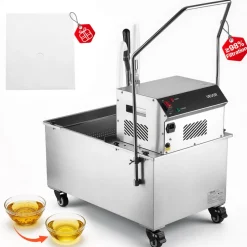 VEVOR Commercial Mobile Fryer Filter Machine, 55L /14.5Gal Filter Truck Cart, 250W Deep Frying Oil Filtration System, Stainless Steel, 12 L/min Filtering Speed, for Restaurant, Kitchen, Burger Shop