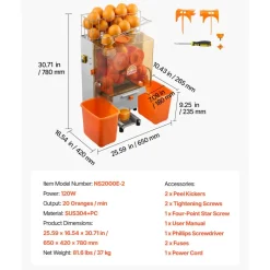 VEVOR Commercial Orange Juicer Machine, 120W Electric Orange Juice Press, Stainless Steel Orange Squeezer for 20 per Minute, Lemon Citrus Pomegranates Extractor with Peels Collecting Bucket