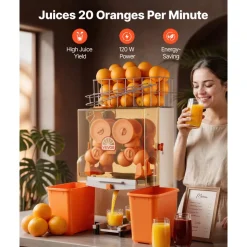 VEVOR Commercial Orange Juicer Machine, 120W Electric Orange Juice Press, Stainless Steel Orange Squeezer for 20 per Minute, Lemon Citrus Pomegranates Extractor with Peels Collecting Bucket