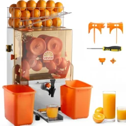 VEVOR Commercial Orange Juicer Machine, 120W Electric Orange Juice Press, Stainless Steel Orange Squeezer for 20 per Minute, Lemon Citrus Pomegranates Extractor with Water Tap, Peels Collecting Bucket