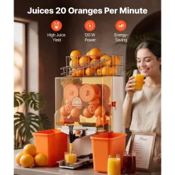 VEVOR Commercial Orange Juicer Machine, 120W Electric Orange Juice Press, Stainless Steel Orange Squeezer for 20 per Minute, Lemon Citrus Pomegranates Extractor with Water Tap, Peels Collecting Bucket