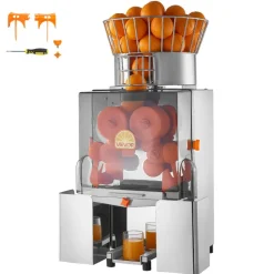 VEVOR Commercial Orange Juicer Machine, 120W Electric Automatic Orange Squeezer, Lemon Citrus Pomegranates Extractor for 20 per Minute, Stainless Steel, with Peel Collecting Bucket, PC Cover