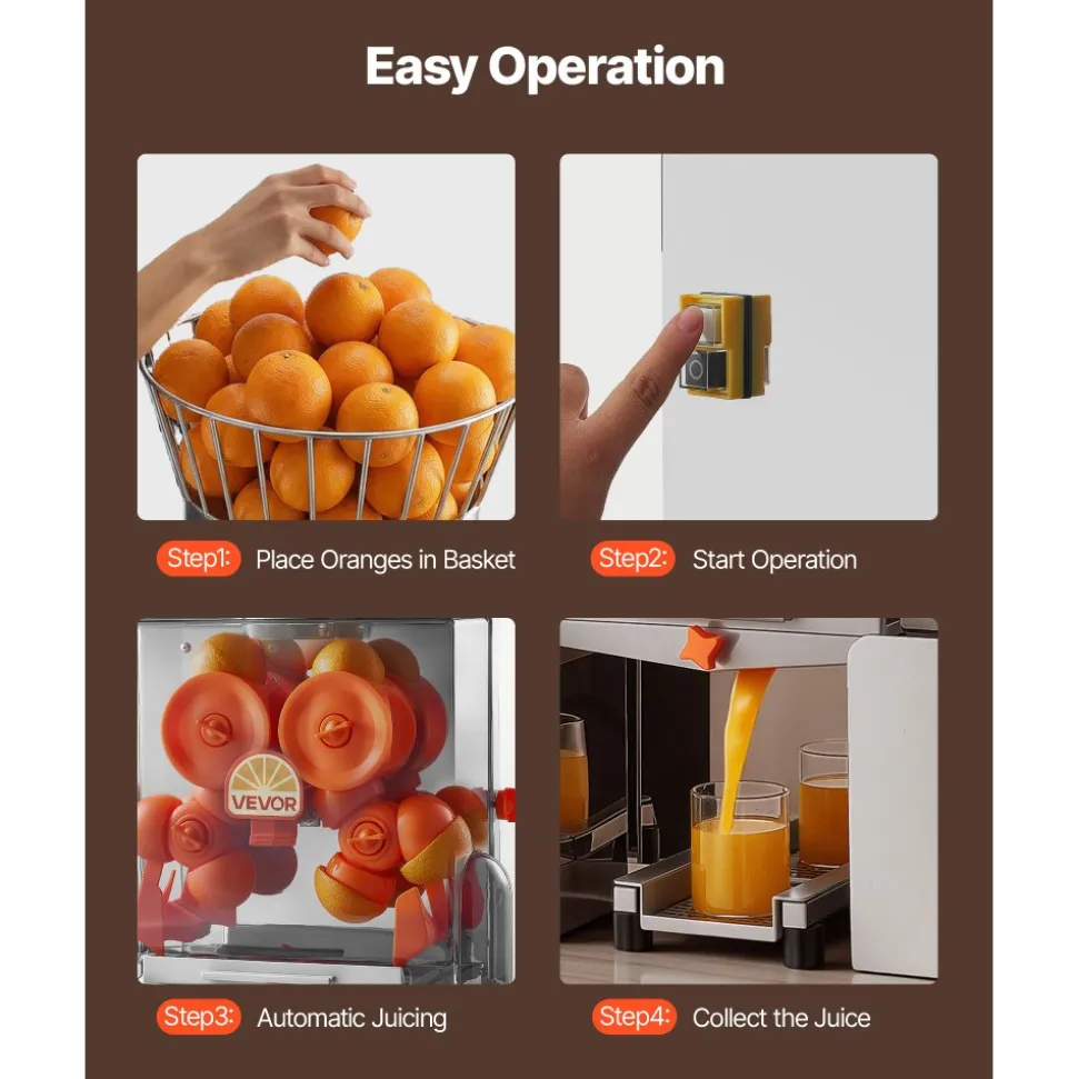 VEVOR Commercial Orange Juicer Machine, 120W Electric Automatic Orange Squeezer, Lemon Citrus Pomegranates Extractor for 20 per Minute, Stainless Steel, with Peel Collecting Bucket, PC Cover