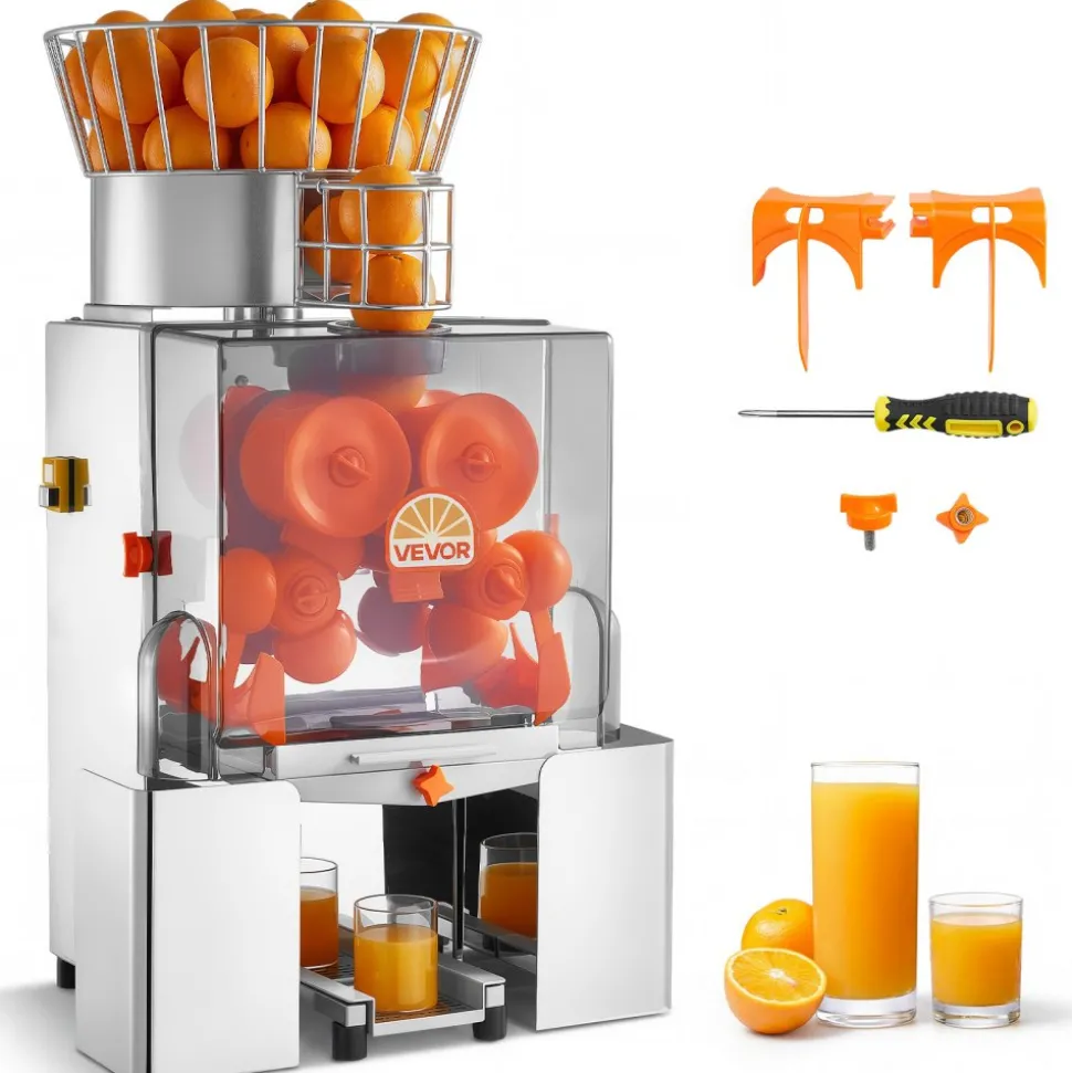 VEVOR Commercial Orange Juicer Machine, 120W Electric Automatic Orange Squeezer, Lemon Citrus Pomegranates Extractor for 20 per Minute, Stainless Steel, with Peel Collecting Bucket, PC Cover