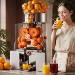 VEVOR Commercial Orange Juicer Machine, 120W Electric Automatic Orange Squeezer, Lemon Citrus Pomegranates Extractor for 20 per Minute, Stainless Steel, with Water Tap, Peels Collecting Bucket