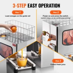 VEVOR Commercial Orange Juicer Machine, 120W Automatic Juice Extractor, Stainless Steel Orange Squeezer 20 Oranges/Minute, with Pull-Out Filter Box, Stainless Steel Cover, 2 Peel Collecting Buckets