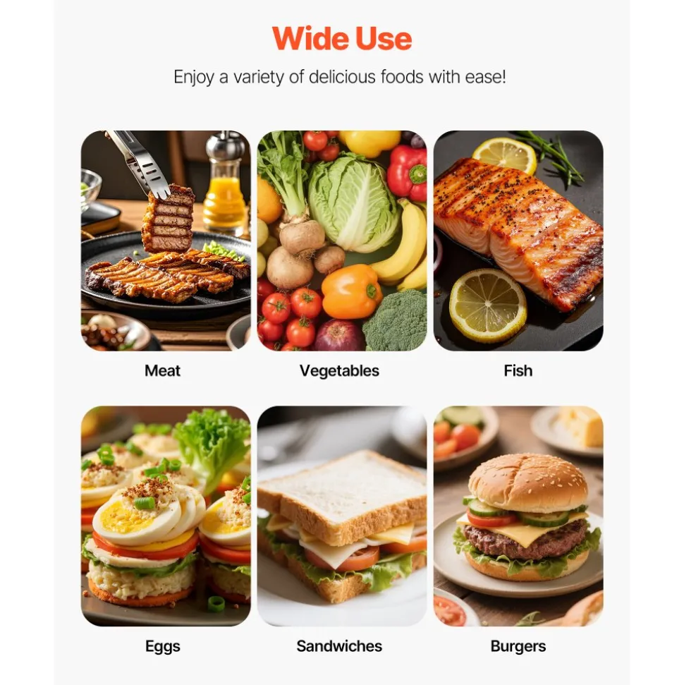 VEVOR Commercial Panini Grill, 3600W Electric Sandwich Panini Maker, Stainless Steel Double Sandwichs Press with Handle and Temp Control, 19x9 in Full Flat Enamel Plate, for Hamburger Steak Bacon