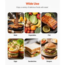 VEVOR Commercial Panini Grill, 1800W Electric Sandwich Panini Maker, Stainless Steel Sandwichs Press Grill with Handle and Temp Control, 8.8x9 in Flat Enamel Plate, for Hamburger Steak Bacon