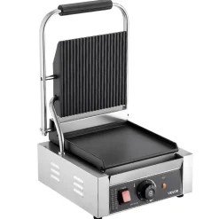 VEVOR Commercial Panini Grill, 1800W Electric Sandwich Panini Maker, Stainless Steel Sandwichs Press Grill with Handle and Temp Control, 8.8x9 in Flat Enamel Plate, for Hamburger Steak Bacon