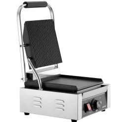 VEVOR Commercial Panini Grill, 1800W Electric Sandwich Panini Maker, Stainless Steel Sandwichs Press Grill with Handle and Temp Control, 8.8x9 in Flat Enamel Plate, for Hamburger Steak Bacon