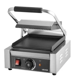 VEVOR Commercial Panini Grill, 1800W Electric Sandwich Panini Maker, Stainless Steel Sandwichs Press Grill with Handle and Temp Control, 8.8x9 in Flat Enamel Plate, for Hamburger Steak Bacon