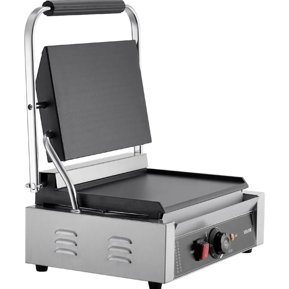 VEVOR Commercial Panini Grill, 3600W Electric Sandwich Panini Maker, Stainless Steel Double Sandwichs Press with Handle and Temp Control, 19x9 in Full Grooved Enamel Plate, for Hamburger Steak Bacon