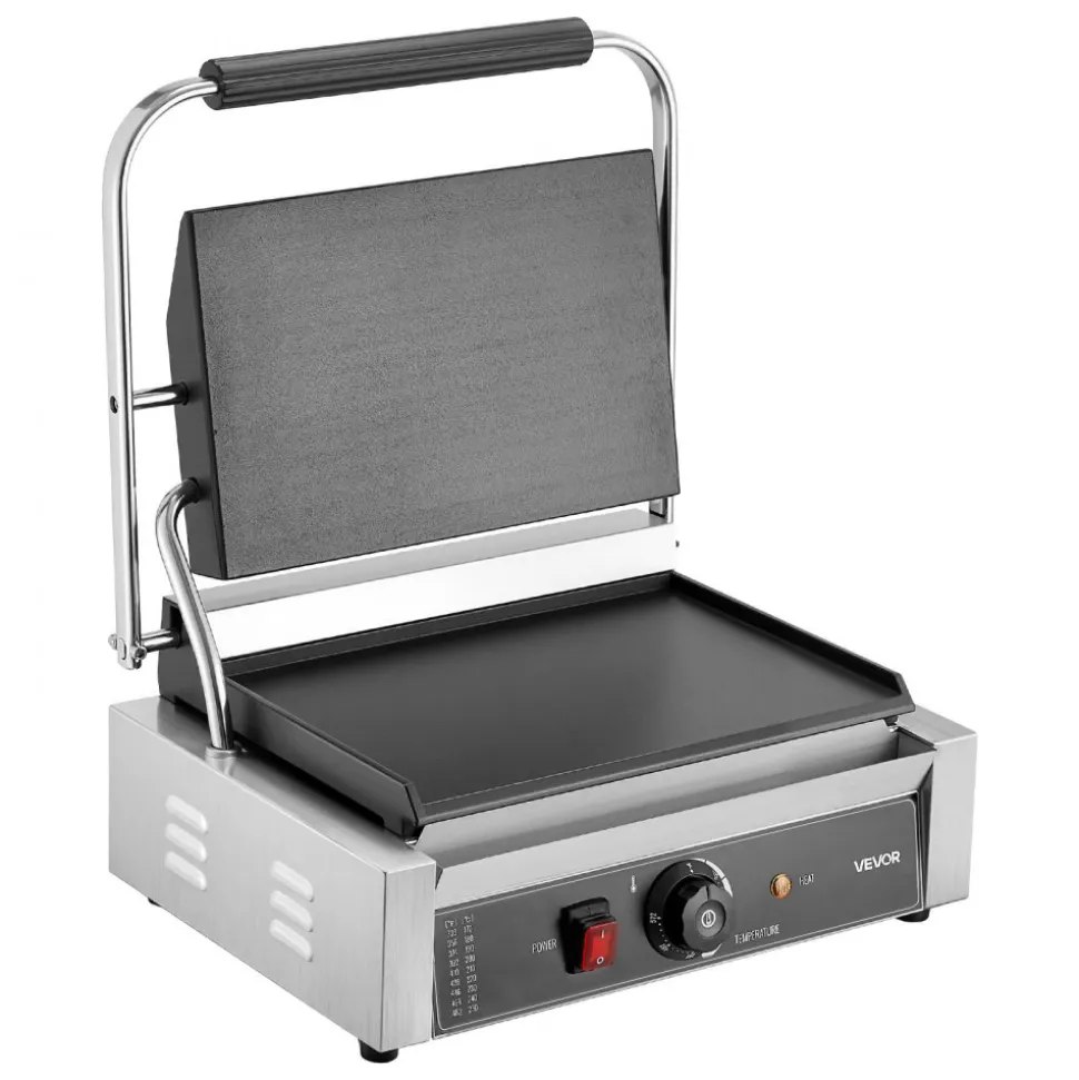 VEVOR Commercial Panini Grill, 3600W Electric Sandwich Panini Maker, Stainless Steel Double Sandwichs Press with Handle and Temp Control, 19x9 in Full Grooved Enamel Plate, for Hamburger Steak Bacon