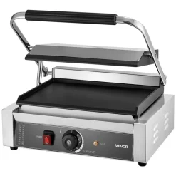 VEVOR Commercial Panini Grill, 3600W Electric Sandwich Panini Maker, Stainless Steel Double Sandwichs Press with Handle and Temp Control, 19x9 in Full Grooved Enamel Plate, for Hamburger Steak Bacon